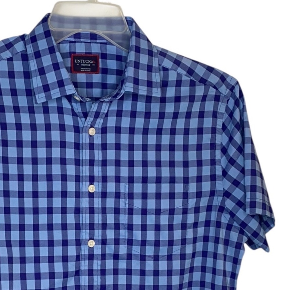Untuckit Mens Blue Gingham Short Sleeve Button Down Shirt Medium